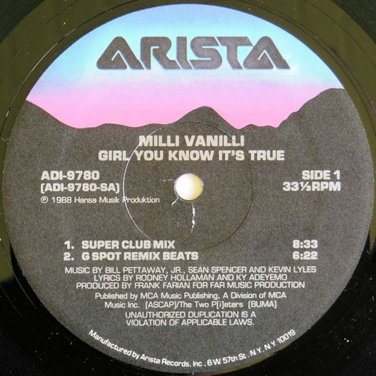 Milli Vanilli : Girl You Know It's True (12")