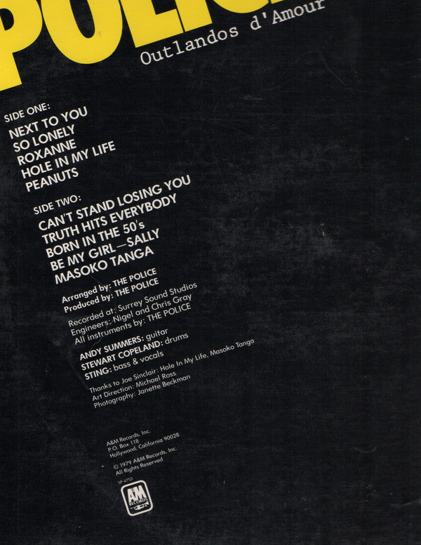 The Police : Outlandos D'Amour (LP, Album, Yel)