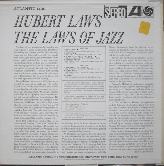 Hubert Laws : The Laws Of Jazz (LP, Album, RE)