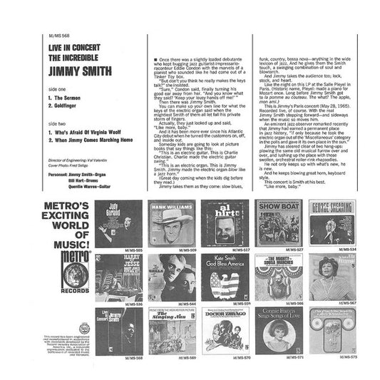 Jimmy Smith : Live In Concert - The Incredible Jimmy Smith (LP, Album, Mono)