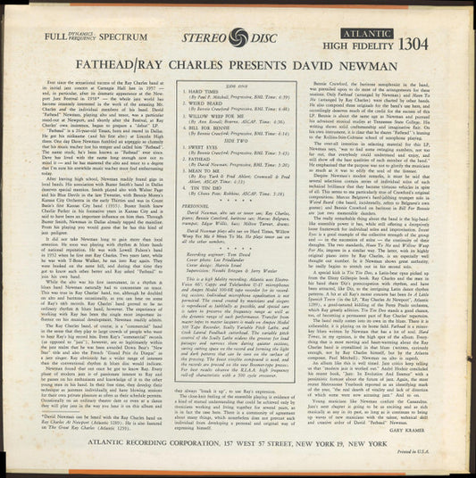 Ray Charles Presents David "Fathead" Newman : Fathead (LP, Album, RE, PR)