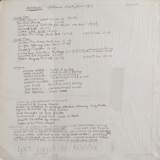 The Mothers : Fillmore East - June 1971 (LP, Album, Pit)