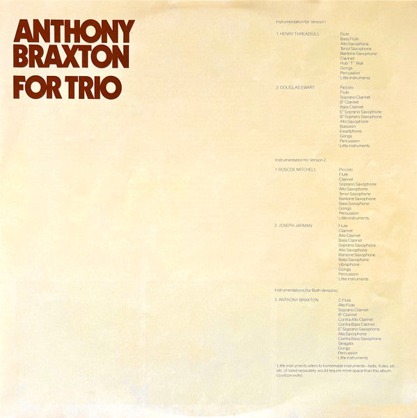 Anthony Braxton : For Trio (LP, Album)