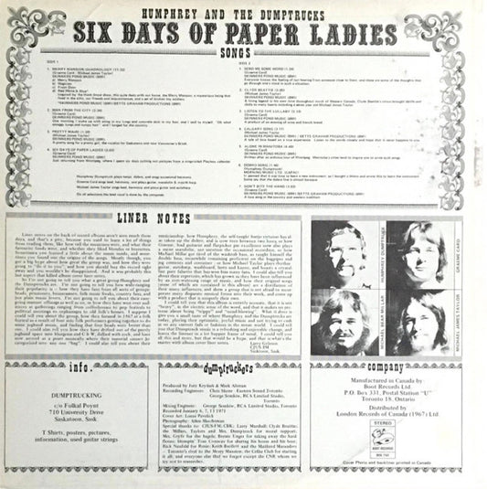 Humphrey And The Dumptrucks : Six Days Of Paper Ladies (LP, Album)