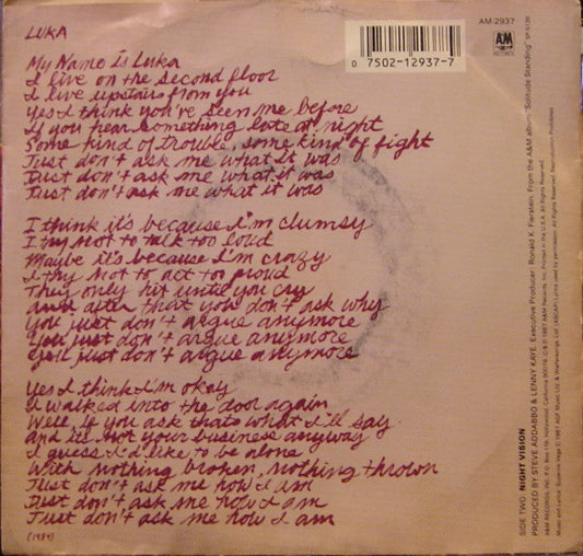 Suzanne Vega : Luka (7", Single)