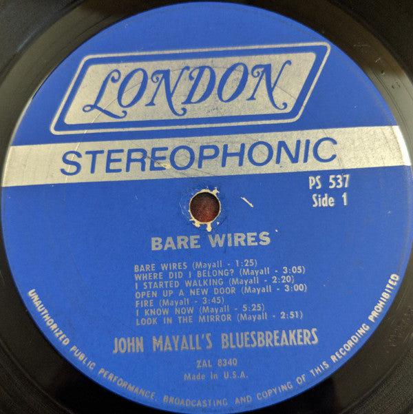 John Mayall's Bluesbreakers* : Bare Wires (LP, Album, Pit)
