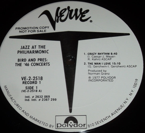 Jazz At The Philharmonic : Bird And Pres: The '46 Concerts (2xLP, Comp, Promo)