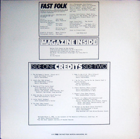 Various : Fast Folk Musical Magazine - The Boston Area (April 1985 - Vol. 2, No. 4) (LP, Album, W /)