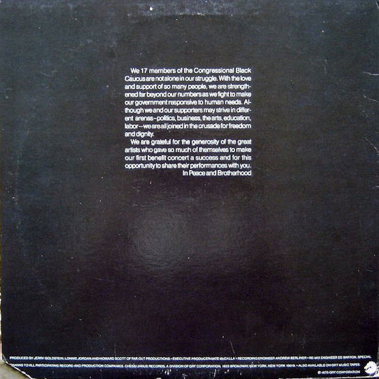 War / Curtis Mayfield / Kool And The Gang* / Gladys Knight And The Pips / Jimmy Witherspoon : The First Annual Benefit Concert For The Congressional Black Caucus (LP, Album)