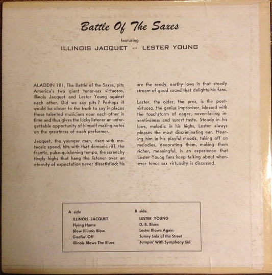 Illinois Jacquet / Lester Young : Battle Of The Saxes (10", Album, Mono)