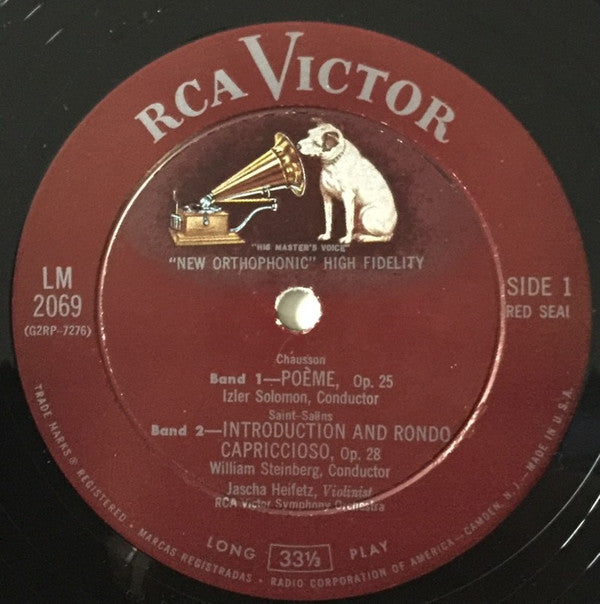 Chausson* / Sarasate* / Saint-Saens* / Conus* - Heifetz*, RCA Victor Orchestra* • William Steinberg • Izler Solomon : Poeme • Zigeunerweisen • Introduction And Rondo Capriccioso • Concerto In E Minor (LP, Mono, Plu)