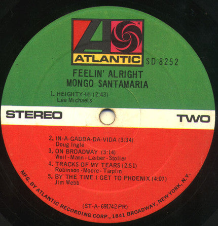 Mongo Santamaria : Feelin' Alright (LP, Album, Pre)