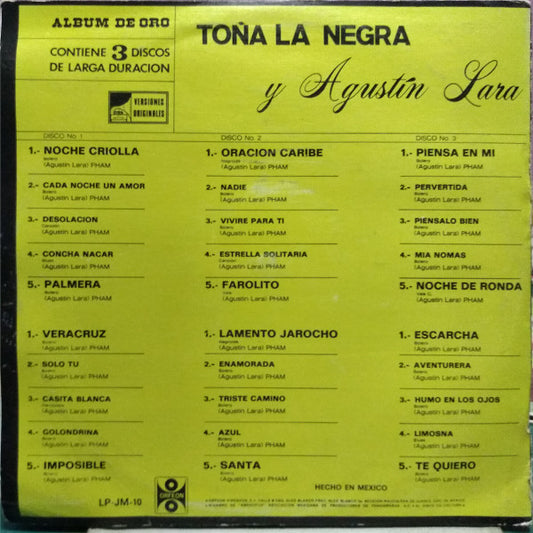 Toña La Negra : Toña la Negra y Agustín Lara (3xLP, Comp)