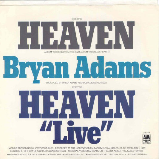 Bryan Adams : Heaven (7", Single, Styrene, R -)