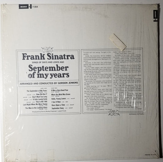 Frank Sinatra : September Of My Years (LP, Album, RE)