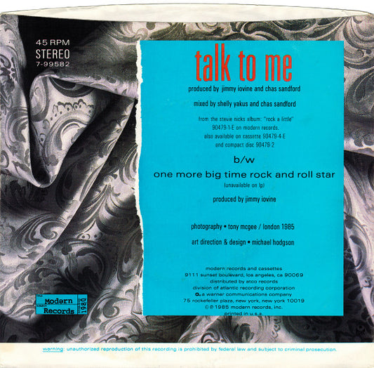 Stevie Nicks : Talk To Me (7", Single, SP)