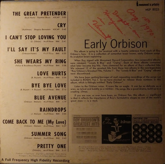 Roy Orbison : Early Orbison (LP, Album, Comp, Mono, Roc)