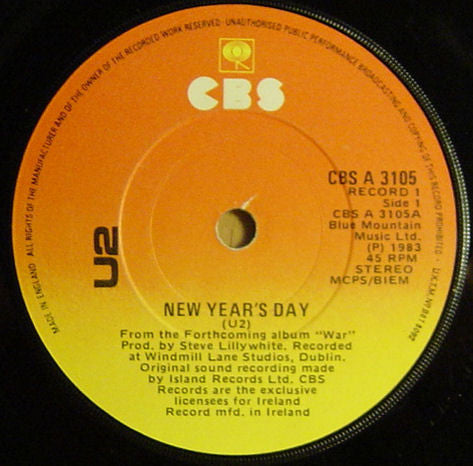 U2 : New Year's Day (7", Single, UKT)