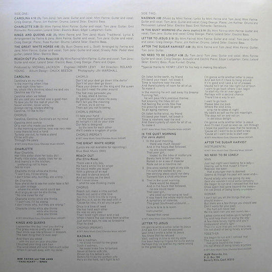 Mimi Farina And Tom Jans : Take Heart (LP, Album, Pit)