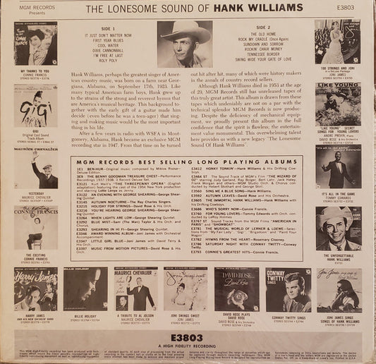 Hank Williams : The Lonesome Sound Of Hank Williams (LP, Album, Mono)