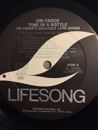 Jim Croce : Time In A Bottle Jim Croce's Greatest Love Songs (LP, Comp, Club)