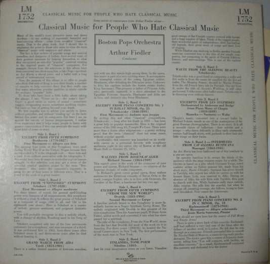 Boston Pops Orchestra • Arthur Fiedler : Classical Music For People Who Hate Classical Music (LP, Album, Mono)