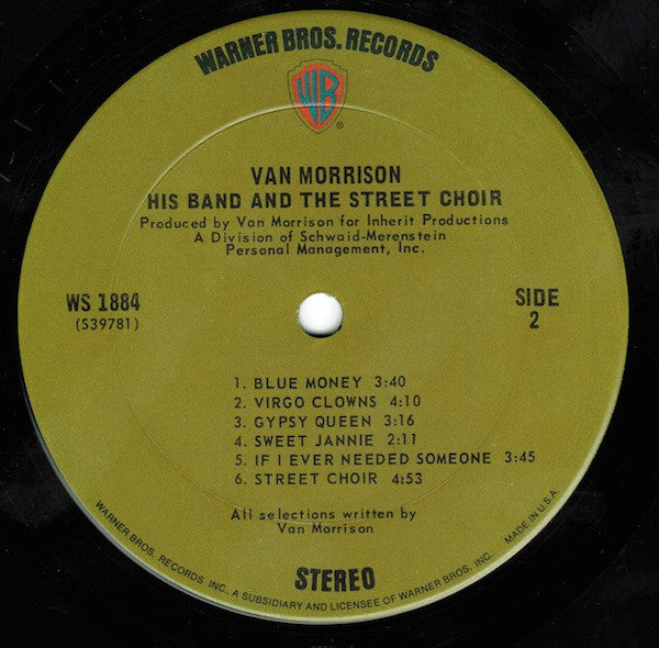 Van Morrison : His Band And The Street Choir (LP, Album, Pit)