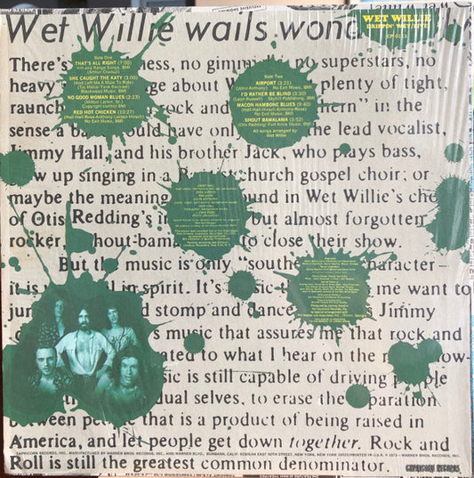Wet Willie : Drippin' Wet Live (LP, Album)