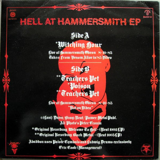Venom (8) : Hell At Hammersmith EP (12", EP, Ltd)