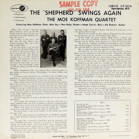 Moe Koffman Quartet* : The "Shepherd" Swings Again (LP, Album, Mono)