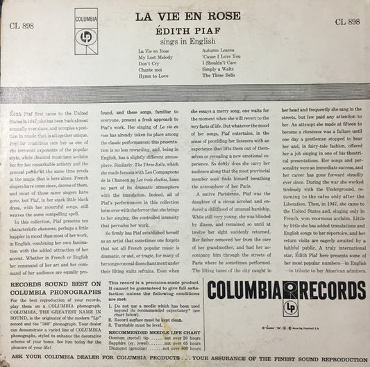 Édith Piaf* : La Vie En Rose / Édith Piaf Sings In English (LP, Album, Mono)