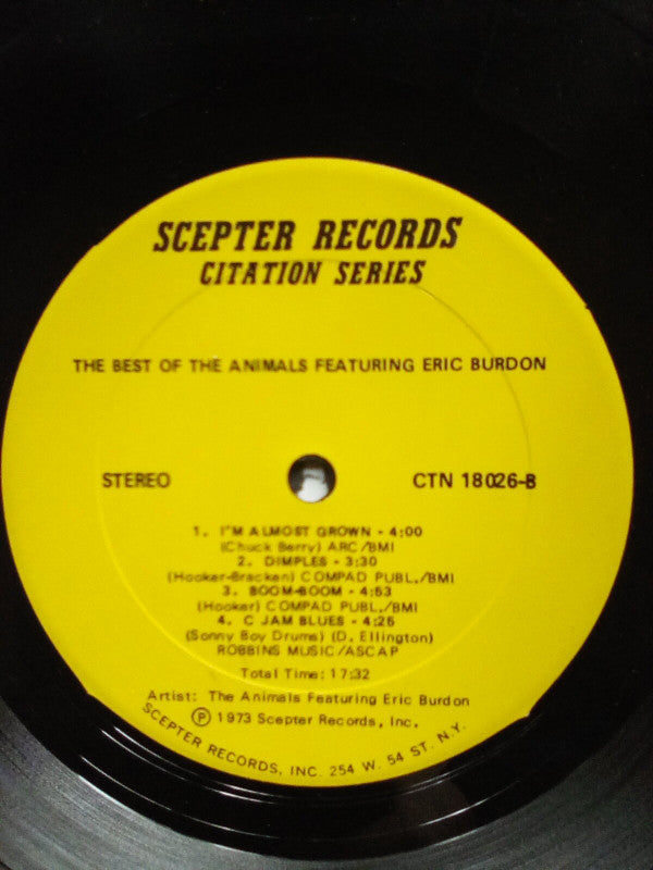 The Animals Featuring Eric Burdon : The Best Of The Animals Featuring Eric Burdon (LP, Album, RE)