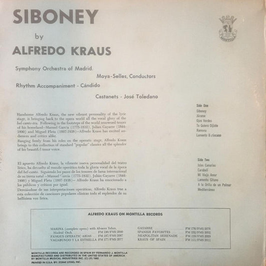 Alfredo Kraus : Siboney (LP, Album, RE)