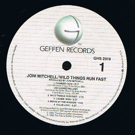 Joni Mitchell : Wild Things Run Fast (LP, Album, Win)