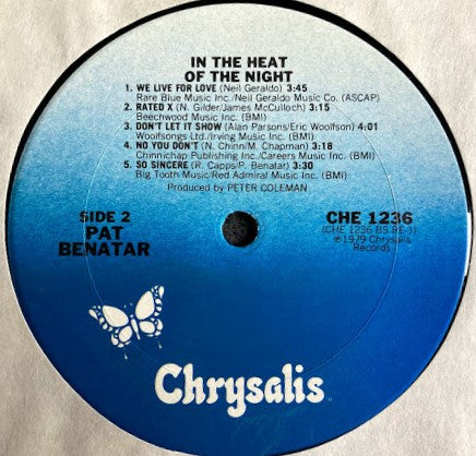 Pat Benatar : In The Heat Of The Night (LP, Album, Pit)