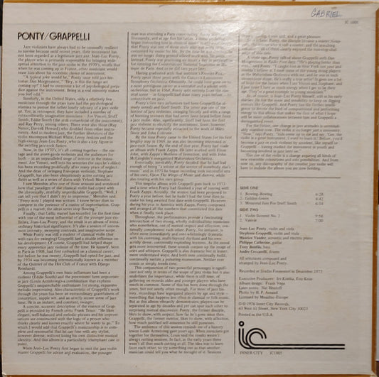 Jean-Luc Ponty - Stéphane Grappelli Featuring Maurice Vander, Philippe Catherine*, Tony Bonfils, Andre Ceccarelli* : Ponty - Grappelli (LP, Album)