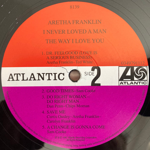 Aretha Franklin : I Never Loved A Man The Way I Love You (LP, Album, Mono, RE, 180)