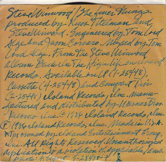 Steve Winwood : The Finer Things (7", Styrene)