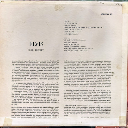 Elvis Presley : Elvis (LP, Album, Mono, RE, Roc)