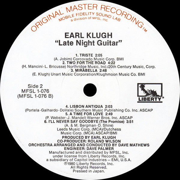 Earl Klugh : Late Night Guitar (LP, Album, Ltd, RE, RM)