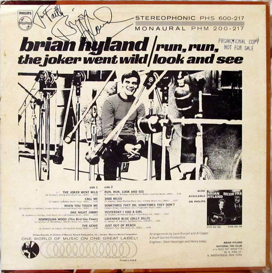 Brian Hyland : The Joker Went Wild / Run, Run, Look And See (LP, Album, Mono)