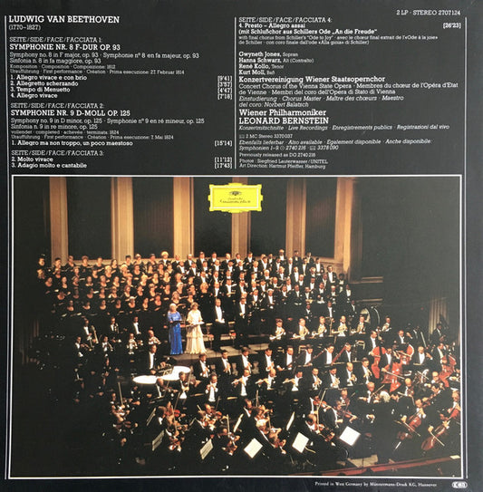 Beethoven* - Wiener Philharmoniker · Leonard Bernstein - Gwyneth Jones · Hanna Schwarz · René Kollo · Konzertvereinigung Wiener Staatsopernchor : Symphonie No. 9 / Symphonie No. 8 (2xLP)