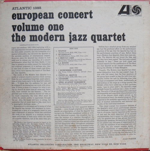 The Modern Jazz Quartet : European Concert : Volume One (LP, Album, Mono)