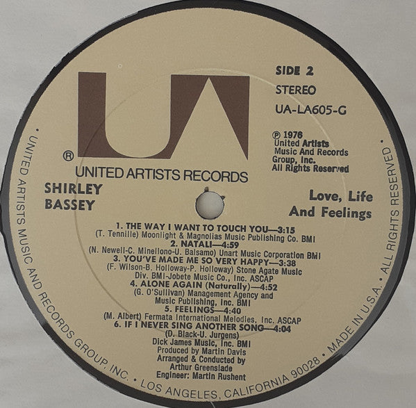 Shirley Bassey : Love, Life And Feelings (LP, Album)