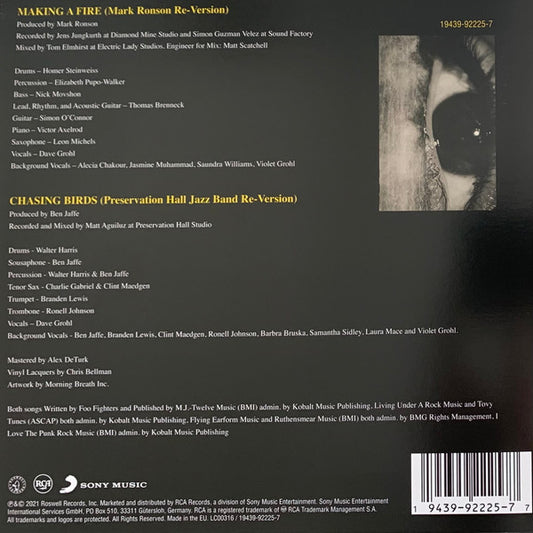 Foo Fighters : Making A Fire (Mark Ronson Re-Version) / Chasing Birds (Preservation Hall Jazz Band Re-Version) (7", RSD, Single, Ltd)