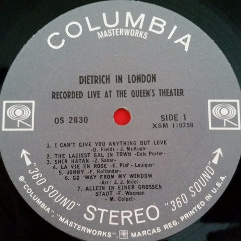 Marlene Dietrich : Dietrich In London (LP, Album)