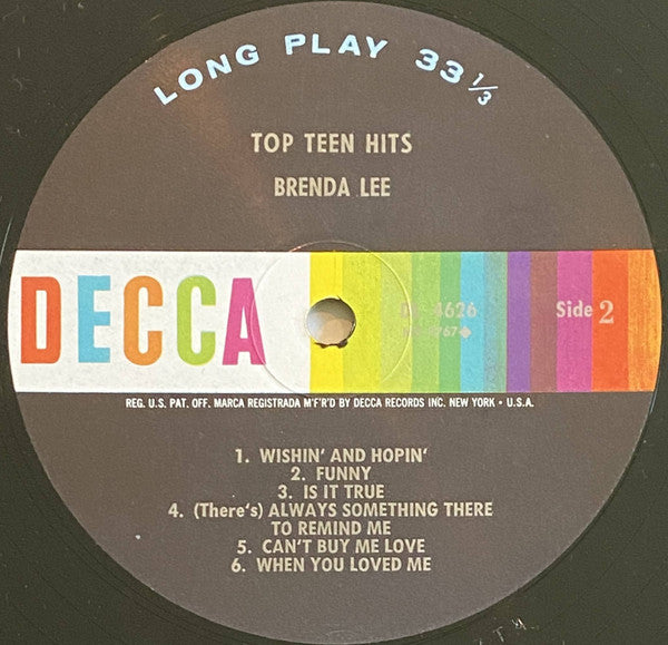 Brenda Lee : Brenda Lee Sings Top Teen Hits (LP, Album, Mono, Pin)