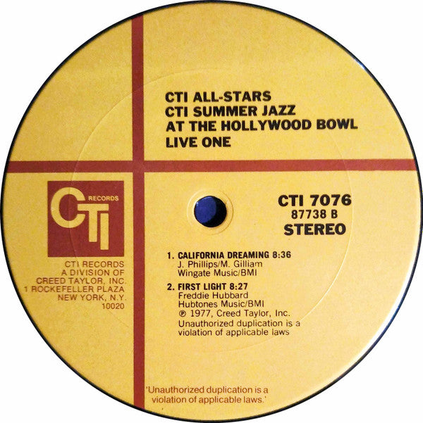 CTI All-Stars : CTI Summer Jazz At The Hollywood Bowl Live One (LP, Album, Pit)