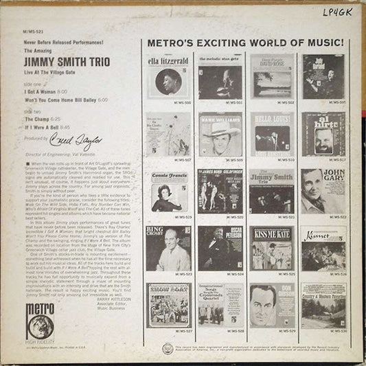 The Amazing Jimmy Smith Trio* : Live At The Village Gate (LP, Album, Mono)