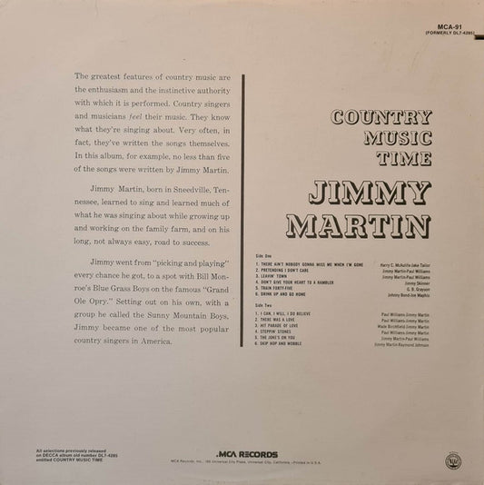 Jimmy Martin : Country Music Time (LP, Album, RE, RP, Blu)